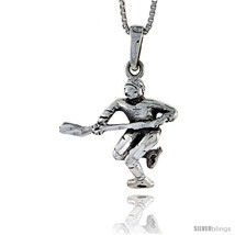 Sterling Silver Hockey Player Pendant, 1 1/8 in  - £39.42 GBP