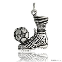 Sterling Silver Soccer Ball &amp; Shoe Pendant Flawless Quality, 7/8 in (22 mm)  - £45.82 GBP