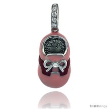 Sterling Silver Pink &amp; Red Enamel Baby Shoe Pendant w/ CZ Stones, 7/8 in. (23  - £38.31 GBP