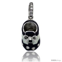 Sterling Silver Dark Blue &amp; White Enamel Baby Shoe Pendant w/ CZ Stones,... - £37.88 GBP