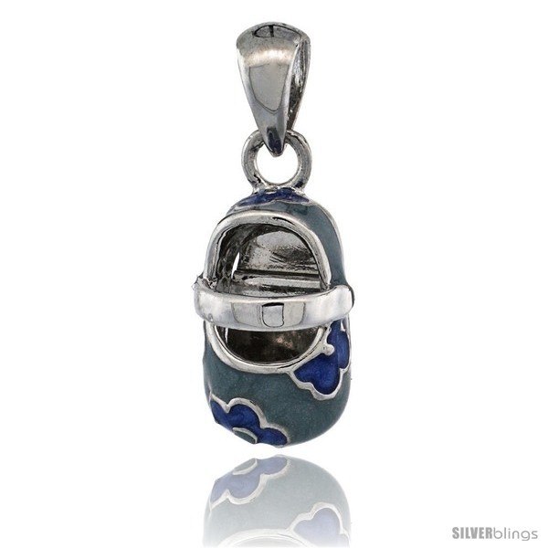 Primary image for Sterling Silver Floral Blue Enamel Baby Shoe Pendant, 9/16 in. (15 mm) 