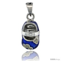 Sterling Silver Floral Blue &amp; White Enamel Baby Shoe Pendant, 9/16 in. (... - $21.54