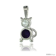 Sterling Silver February Birthstone Cat Pendant w/ Amethyst Color Cubic  - $17.65