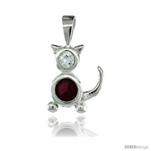 Sterling Silver July Birthstone Cat Pendant w/ Ruby Color Cubic  - £13.98 GBP