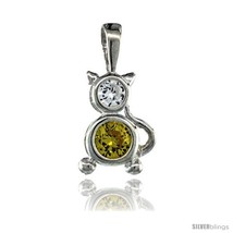 Sterling Silver November Birthstone Cat Pendant w/ Citrine Color Cubic  - £14.07 GBP