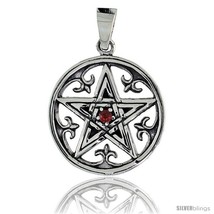 Sterling Silver Celtic Pentagram Pendant w/ Single Red CZ, w/ 18in  Thin Box  - £44.81 GBP