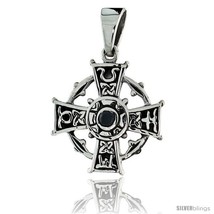 Sterling Silver Celtic Cross Pendant w/ Single Black CZ, w/ 18in  Thin Box  - £26.88 GBP