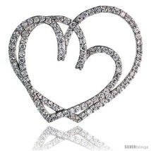 Sterling Silver Double Heart Slider Pendant w/ Pave CZ Stones, 1 3/8in  (35 mm)  - £74.37 GBP