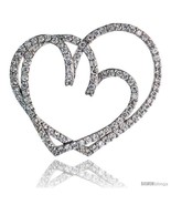 Sterling Silver Double Heart Slider Pendant w/ Pave CZ Stones, 1 3/8in  ... - £73.51 GBP