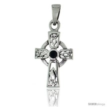 Sterling Silver Small Trinity Celtic Cross Pendant w/ Single Black CZ, w/ 18in   - £22.98 GBP