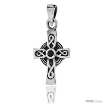 Erling silver infinity loop celtic cross pendant w single black cz w 18  thin box chain thumb200