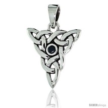 Sterling Silver Triquetra Knot Celtic Pendant w/ Single Black CZ, w/ 18in  Thin  - £30.65 GBP