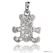 Sterling Silver Small Teddy Bear Pendant w/ Pave CZ Stones, 9/16in  (15 mm)  - £39.16 GBP