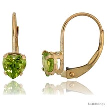 10k Yellow Gold Natural Peridot Leverback Heart Earrings 5mm August Birthstone,  - £84.33 GBP