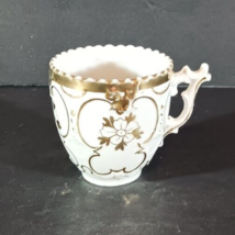 DEMITASSE CUP Teacup Whtie Gold Floral With Handle Hand Painted Signed - £3.49 GBP