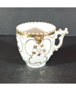 DEMITASSE CUP Teacup Whtie Gold Floral With Handle Hand Painted Signed - $5.69