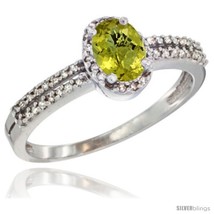 Size 8.5 - 10K White Gold Natural Lemon Quartz Ring Oval 6x4 Stone Diamond  - $497.76