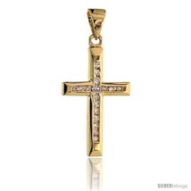 14k Gold 3/4in  (19mm) tall Diamond Latin Cross Pendant, w/ 0.12 Carat Brilliant - £193.03 GBP