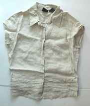 Crossing Pointe Cap Sleeve Buttondown Shirt Top Blouse Natural Linen Col... - $11.87