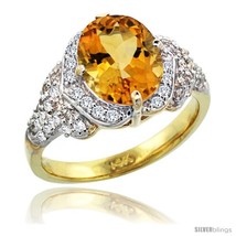 Size 9 - 14k Gold Natural Citrine Ring 10x8 mm Oval Shape Diamond Halo, 1/2 in  - £1,093.18 GBP