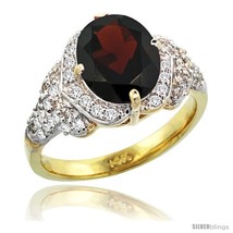 Size 9 - 14k Gold Natural Garnet Ring 10x8 mm Oval Shape Diamond Halo, 1/2 in  - £1,144.93 GBP