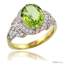 Size 7 - 14k Gold Natural Peridot Ring 10x8 mm Oval Shape Diamond Halo, 1/2 in  - £1,181.00 GBP