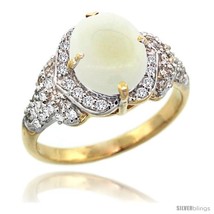 Size 9.5 - 14k Gold Natural Opal Ring 10x8 mm Oval Shape Diamond Halo, 1/2 in  - £1,095.61 GBP