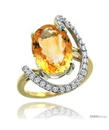 Size 5 - 14k Gold Natural Citrine Ring Oval 14x10 Diamond Accent, 3/4inch  - £982.15 GBP