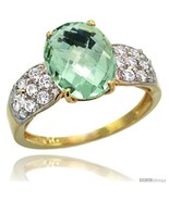 Size 7.5 - 14k Gold Natural Green Amethyst Ring 10x8 mm Oval Shape Diamond  - $794.66