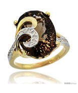 Size 5.5 - 14k Gold Natural Smoky Topaz Ring 16x12 mm Oval Shape Diamond  - £878.30 GBP