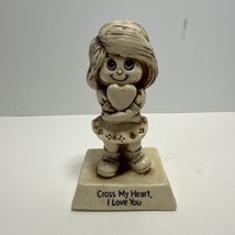 Vintage 1976 W &amp; R Berries 5.5” Figurine Big Eye Girl Cross My heart I L... - £7.85 GBP
