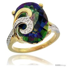 Size 9 - 14k Gold Natural Mystic Topaz Ring 16x12 mm Oval Shape Diamond Accent,  - £892.79 GBP