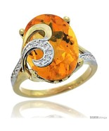 Size 6.5 - 14k Gold Natural Citrine Ring 16x12 mm Oval Shape Diamond Acc... - £890.16 GBP