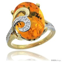Size 7.5 - 14k Gold Natural Citrine Ring 16x12 mm Oval Shape Diamond Accent,  - £892.79 GBP