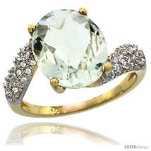 Size 7 - 14k Gold Natural Green Amethyst Ring 12x10 mm Oval Shape Diamond Halo,  - £591.71 GBP