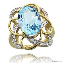 Size 9 - 14k Gold Sky Blue Topaz Floral Design Engagement Ring 6.20 Carats Oval  - £552.94 GBP