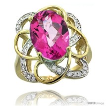 Size 10 - 14k Gold Natural Pink Topaz Floral Design Ring 13x 19 mm Oval Shape  - £647.48 GBP