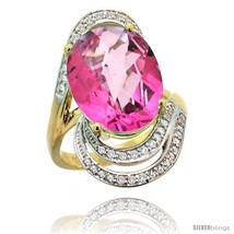 Size 5 - 14k Gold Natural Pink Topaz Ring 16x12 mm Oval Shape Diamond Halo, 1  - £931.73 GBP