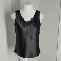 Secret Treasures Vintage Slip Shirt Top ~ Sz M ~ Black ~ Sleeveless ~ Lace Trim - £17.97 GBP