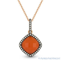 2.30ct Red Agate / White Topaz Doublet &amp; Diamond 14k Rose Gold Necklace Pendant - £410.91 GBP