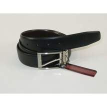Mens VALENTINI Textured Leather Belt Classic Pin Buckle Reversible sw68 Black image 8