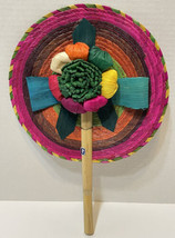 Mexican Straw Palm Fan Round Flower Hand Summer Costume 14&quot; with Handle - £12.44 GBP