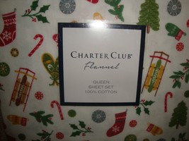 $140 Charter Club Flannel White Multi Color Holiday Icons Queen 4 Pc Sheet Set - £81.56 GBP