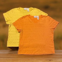 Womens lot of 2 Liz Claiborne Yellow and Peach Stripped Ribbed T-shirt XL - £12.54 GBP