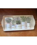 Tan w Green Herbs in White Pots Plastic Melamine Rectangle Serving Tray ... - £9.04 GBP