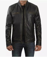 Vintage Look Men’s Tall Brown Distressed Café Racer Leather Jacket - $139.99 - $179.99