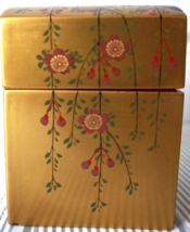 Vintage Japanese Cherry Blossom Hand Painted Gold Lacquer Playing Card Box - £20.99 GBP