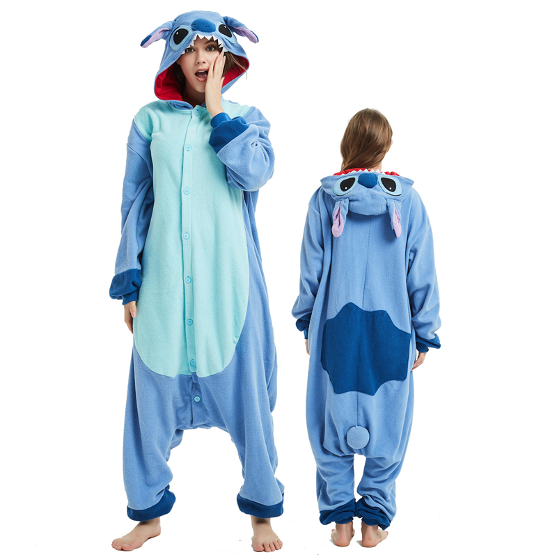 Blue Stitch Adult Onesies Animal Cartoon Kigurumi Pajamas Halloween Cosplay