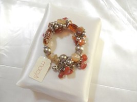 Department Store 7" Silver Tone Orange & Cream Bead Cluster Bracelet Y640 - $10.36