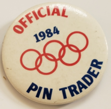 Official 1984 Olympics Pin Trader 2-1/4&quot; Pinback Button - £7.09 GBP